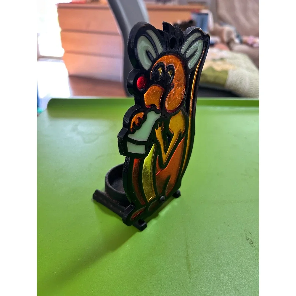 Vintage Stained Glass Mouse Tea Light Candle Holder Metal Suncatcher Whimsical